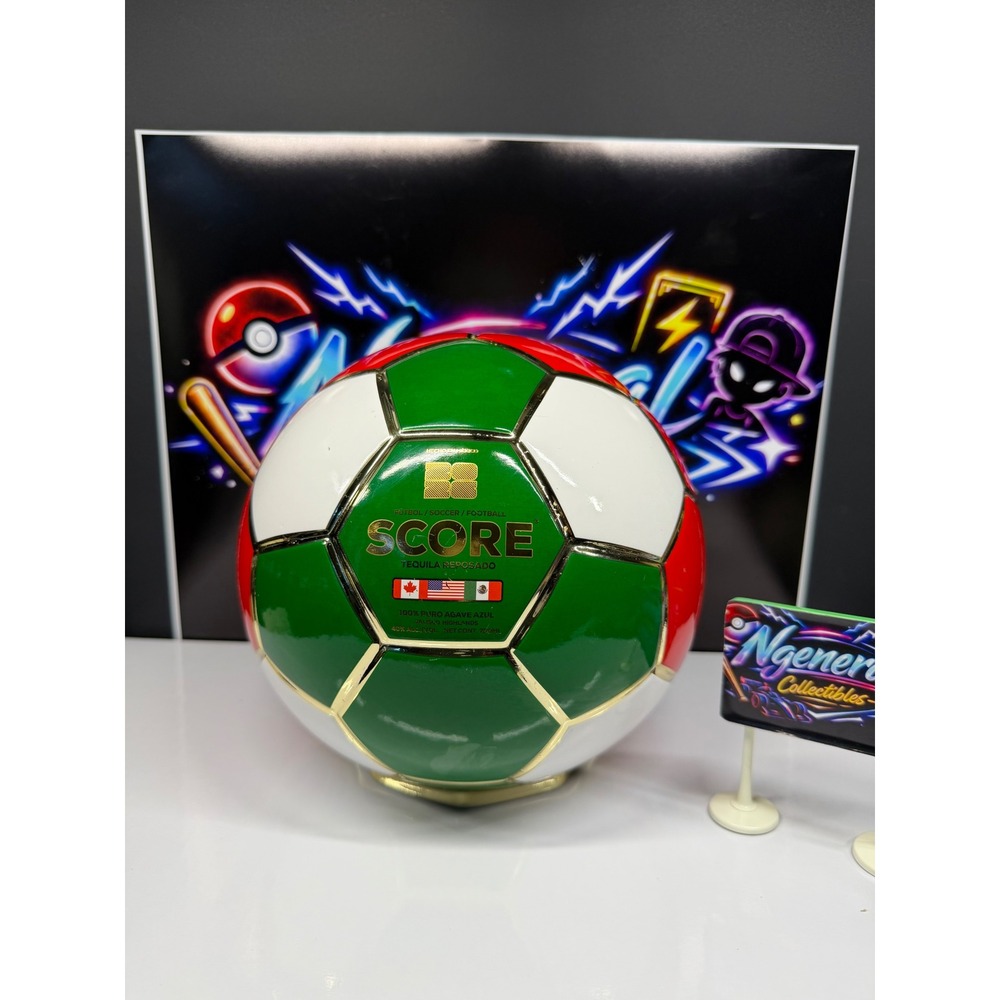 Score Tequila Reposado Soccer Ball Ceramic Decanter Red White Green Gold 750ml